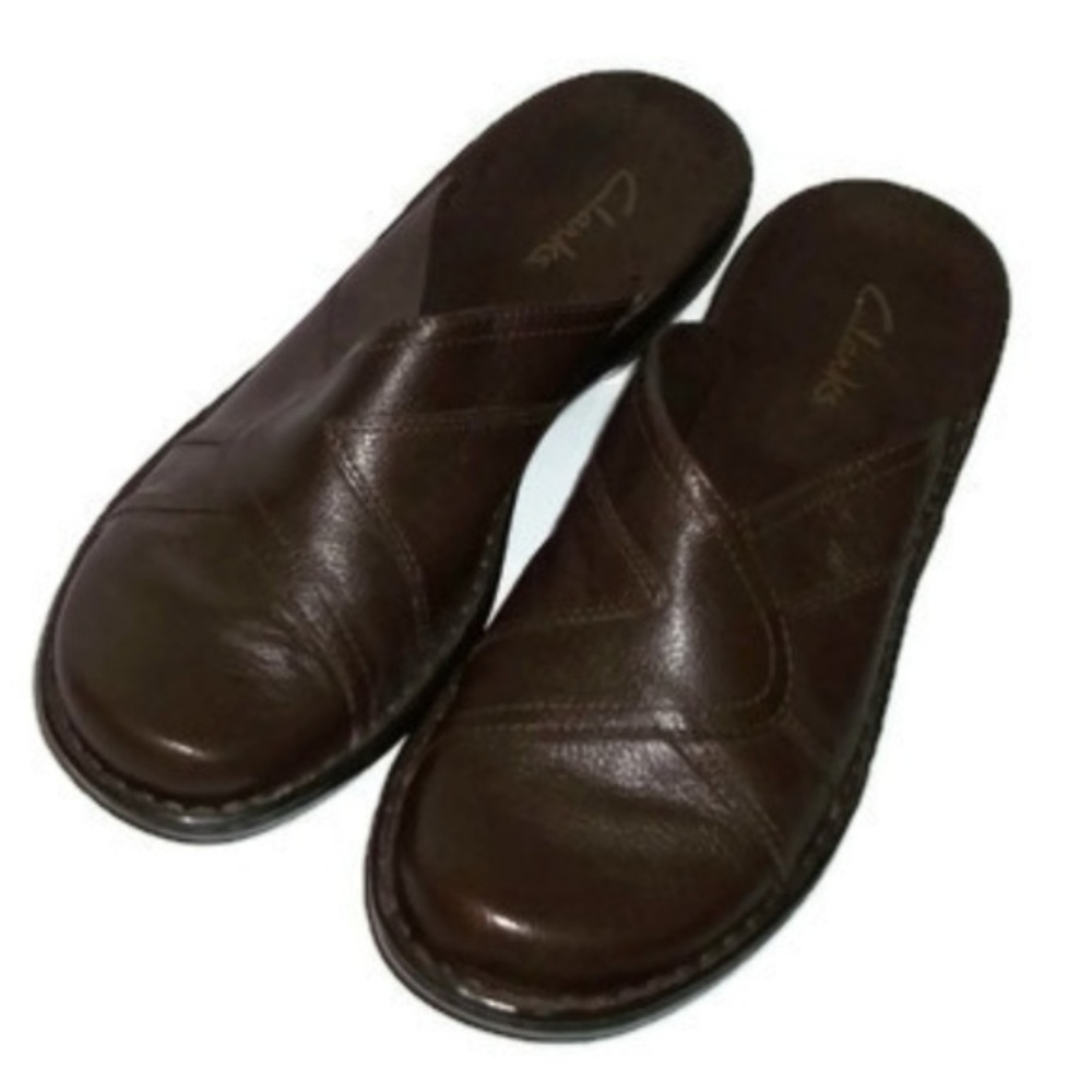 Clarks Brown Leather Mules Slip-On Shoes-Sz 6.5 M